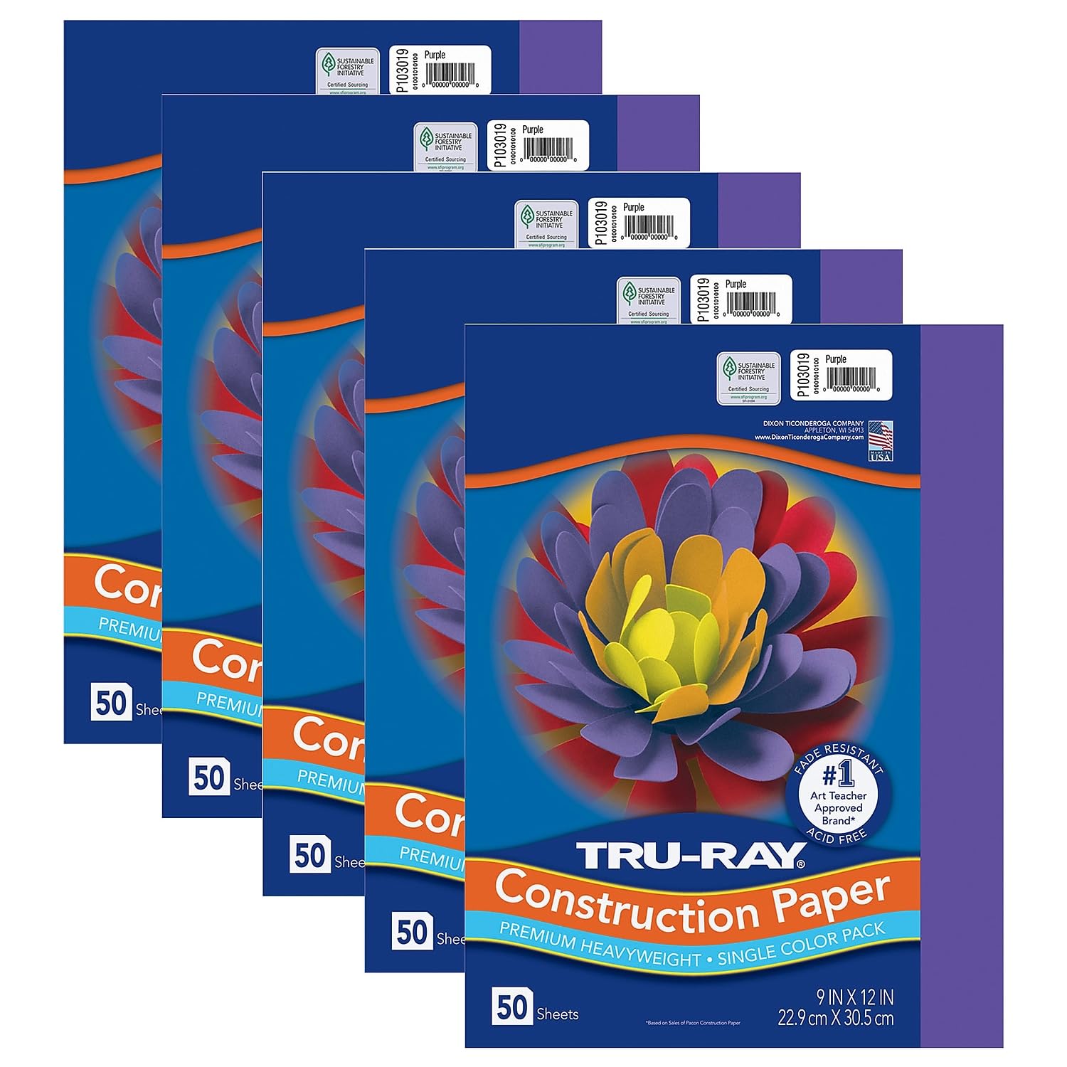 Tru-Ray(r) Construction Paper, Purple, 9" x 12", 50 Sheets Per Pack, 5 Packs