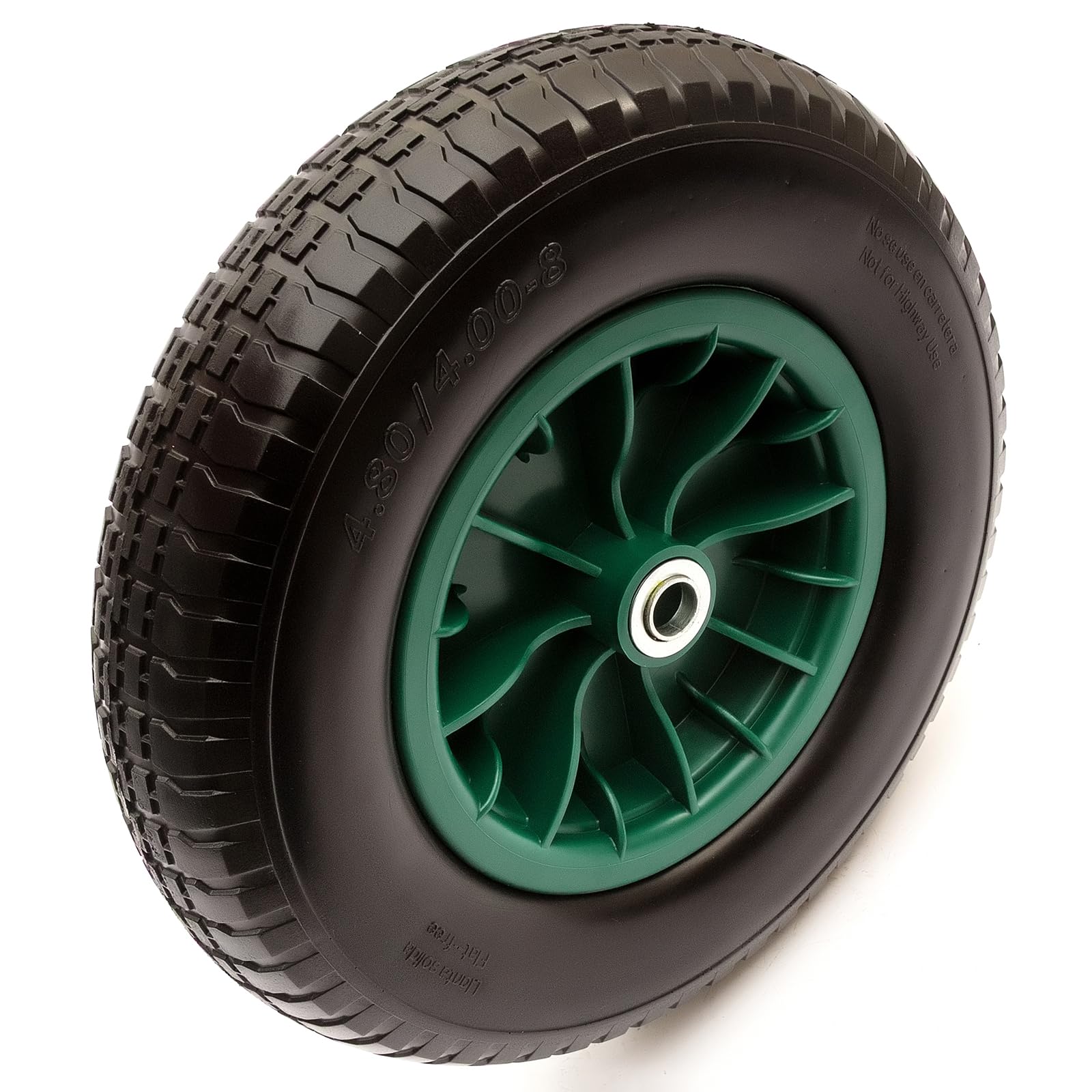 Petrolscooter Green 4.80/4.00-8 Wheel & Pu Solid Tyre 15" Puncture Proof Flat Free 12Mm, 12.7Mm, 16Mm, 20Mm, 25.4Mm Bushes Bearings Wheelbarrow Barrow Cart 150Kg Load 4.80-8 4.00-8 (20Mm / 0.79 Inch Bearings)