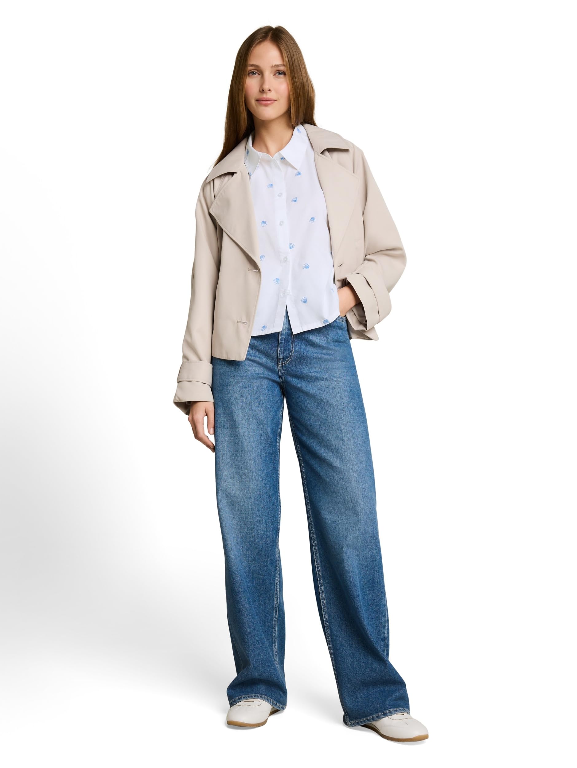 Tom Tailor Denim Damen 1052080 Boxy Fit Hemdbluse mit Stickereien