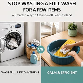 Washboard Basin for Hand Washing Clothes, Wash Board for Laundry with Detachable Washboard, Compact Non-Folding Tub for Small Loads and Delicates (Blue, 12 inch)