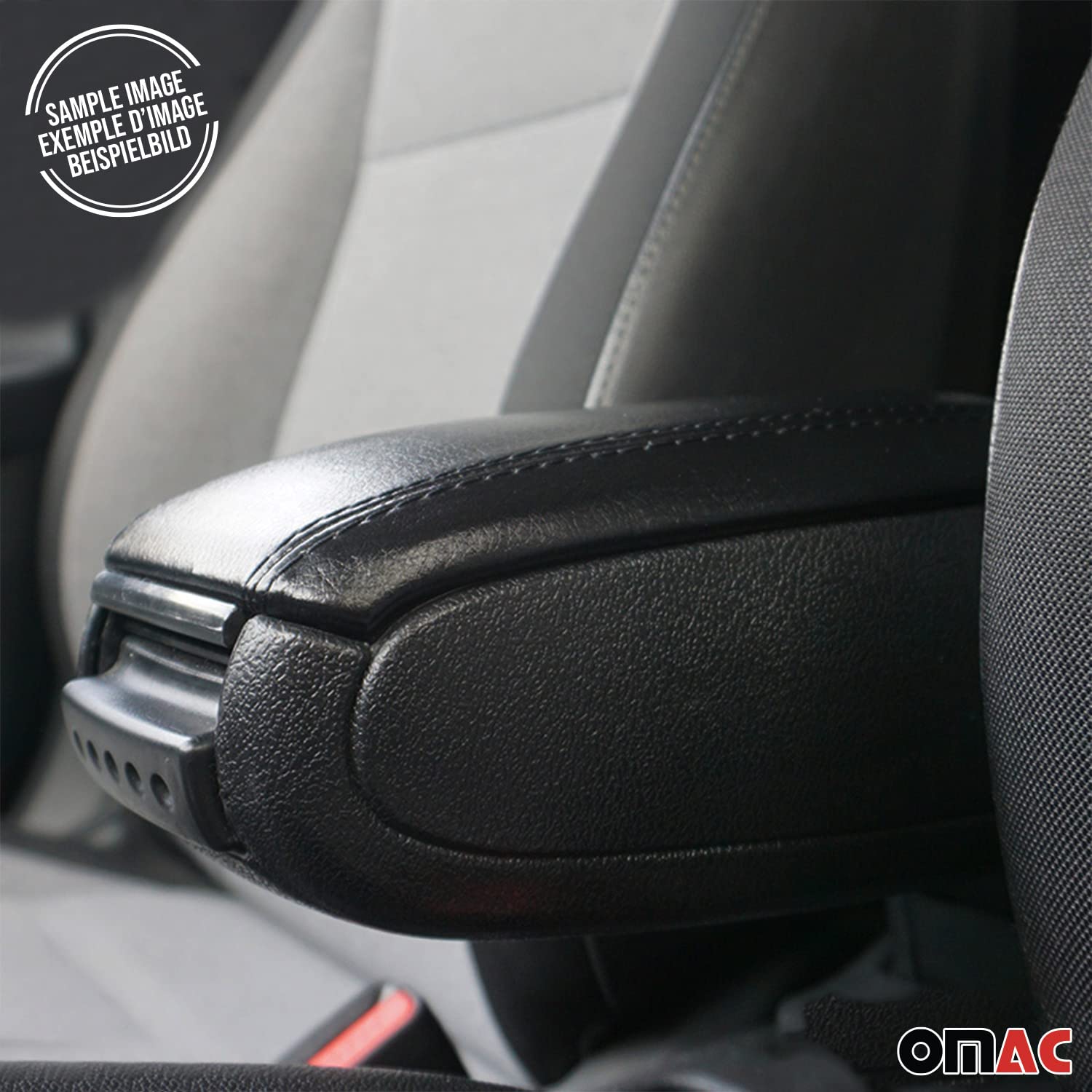 OMAC Mittelarmlehne Armlehne Mittelkonsole Kompatibel mit FIAT 500L 2013-2018 | Auto Zubehör Armlehnen Abdeckung Getränkehalter Konsole aus Schwarz Leder