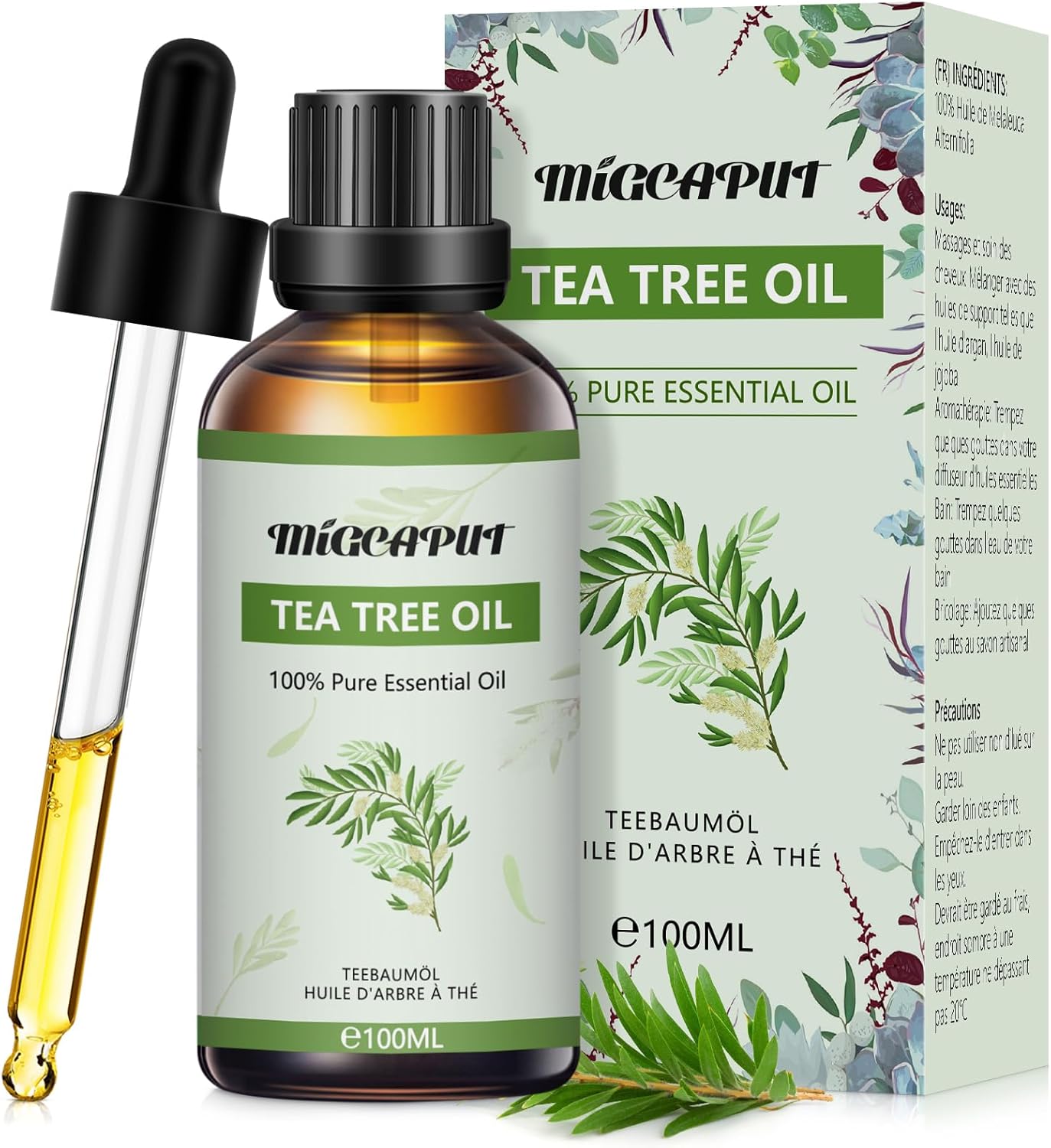 100% Reines Teebaumöl - Mit Pipette, Für Haut, Haare, Aromatherapie & DIY