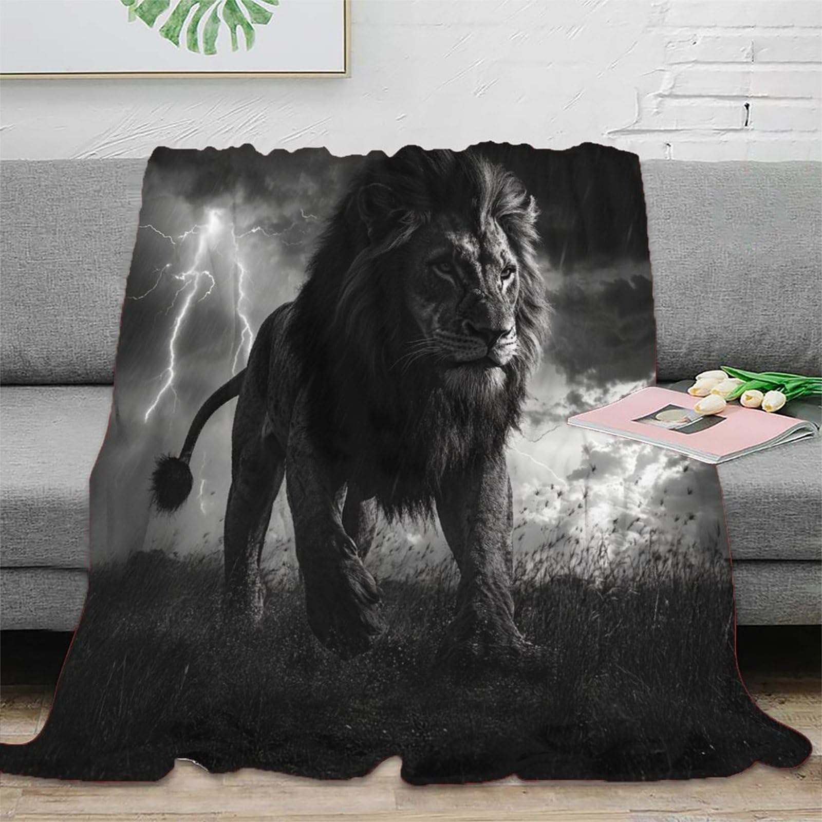 3D Printed Lion Throw Blanket Fluffy Soft Cozy Super Soft Cozy Fuzzy Warm Throws with Anti-wrinkle/anti-tarnishing Lightweight for Sofa Bed Decor Bedroom Decor 80x90inch(200x230cm)