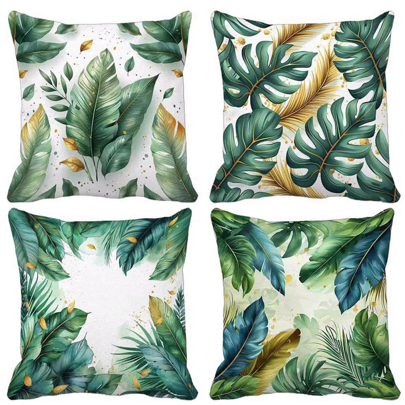 Coussin exterieur feuille impermeable lot de 4 taies dehoussables lavables vert