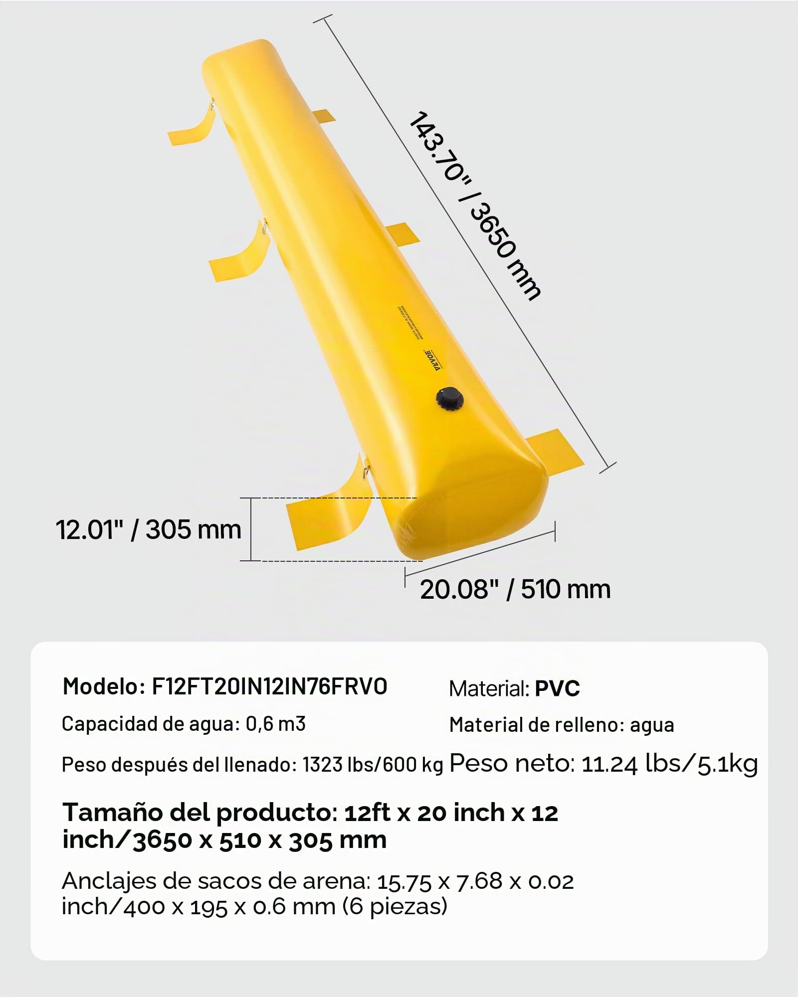 VEVOR Barrera Antiinundaciones, Bolsas contra Inundaciones Alternativas al Saco de Arena, Barrera contra Inundaciones de PVC Reutilizable, para Puerta de Garaje