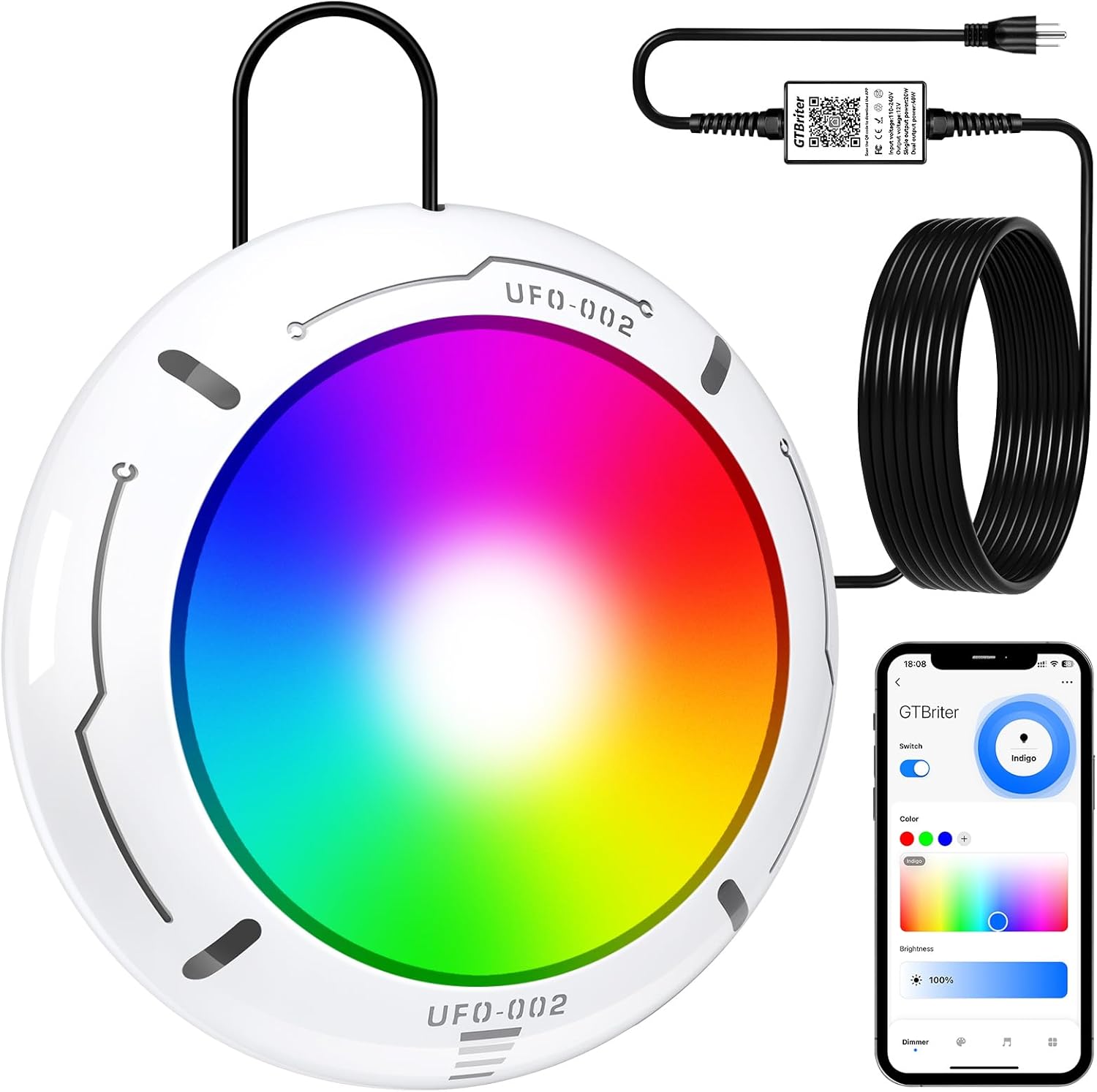 LED Pool Lights for Above Ground Pool with APP Control 20W RGB Pool Light with Suction Cups