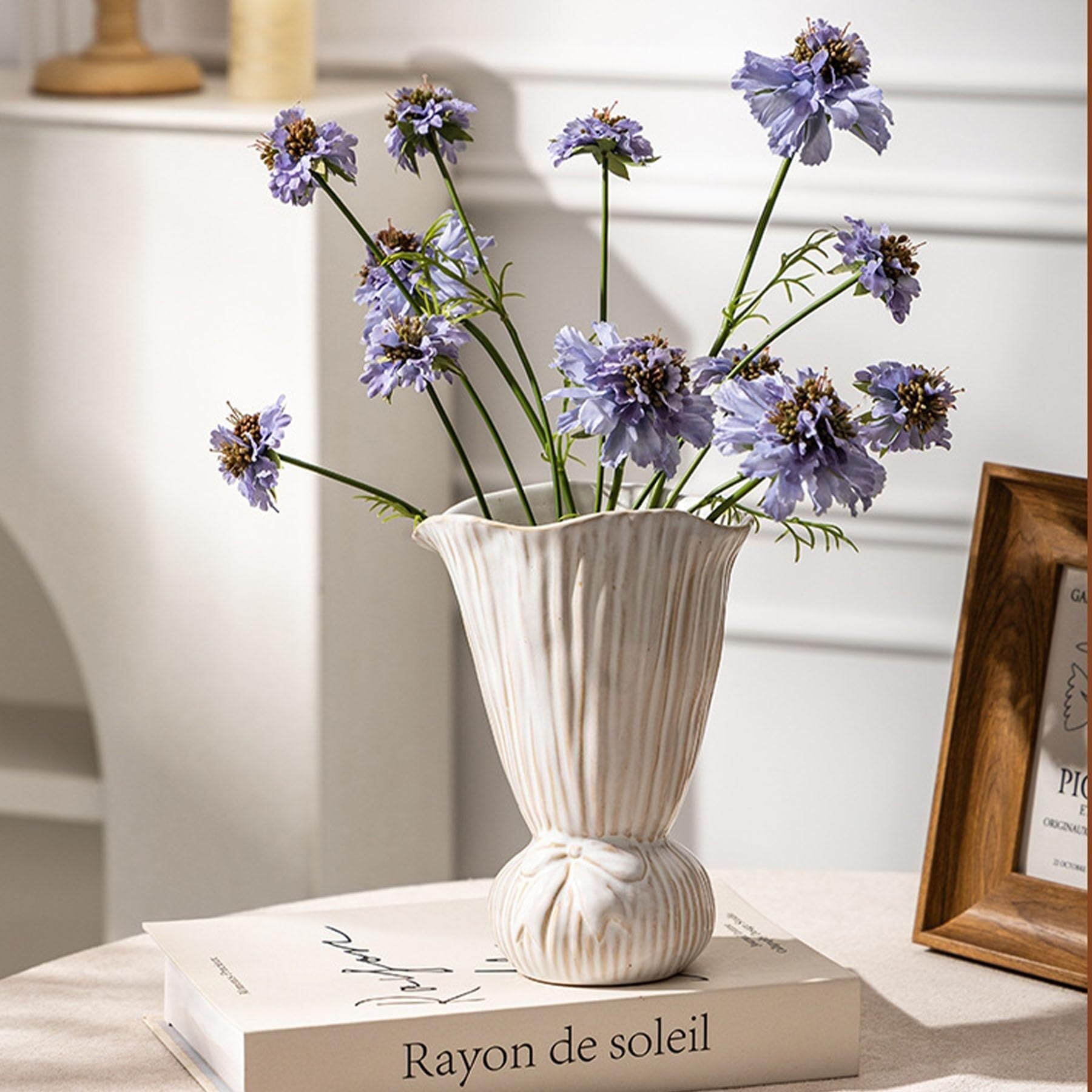 Unico Vaso in ceramica fatto a mano for la decorazione domestica in stile Wabi-sabi a strisce con design a bocca svasata Arredamento estetico per la stanza