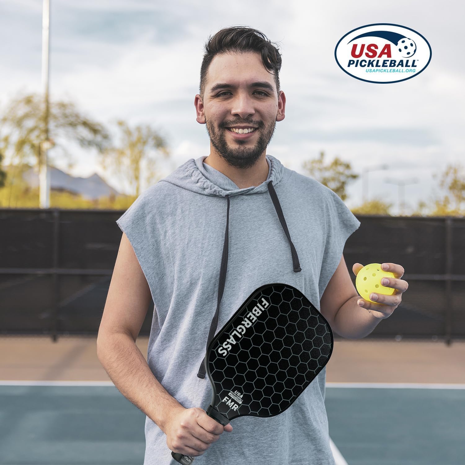 Pickleball Paddles Set of 2 with 4 Balls - USAPA Approved Fiberglass Surface, Lightweight, Non-Slip Grip - Premium Paddle Set for All Skill Levels Indoor & Outdoor
