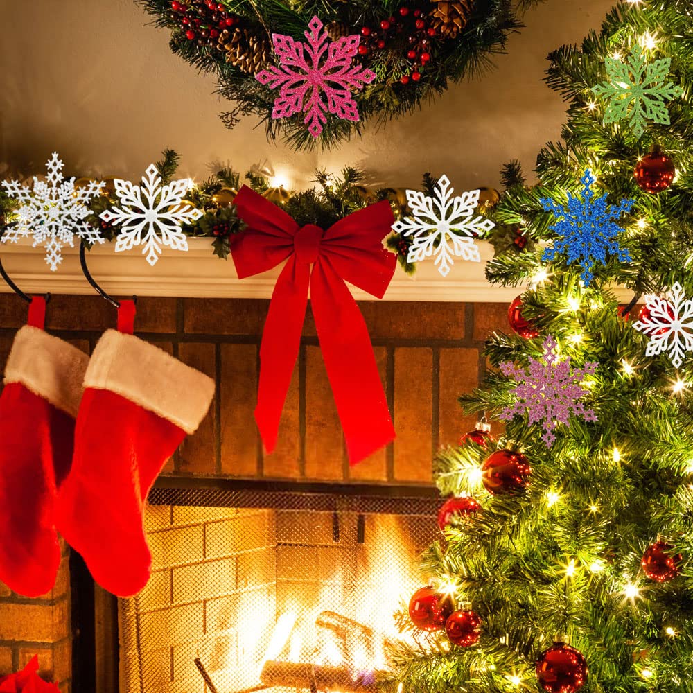 Lot De 36 Flocons De Neige Dorés En Plastique Pailleté Pour