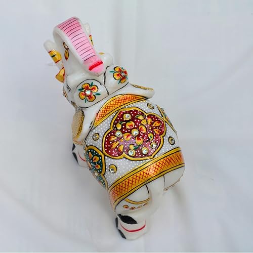 Miniatura 9 de Estatua de elefante de mármol de 5 x 7 pulgadas con pintado a mano  Escultura de mármol hecha a mano  Estatua de elefante auspicioso Figuras