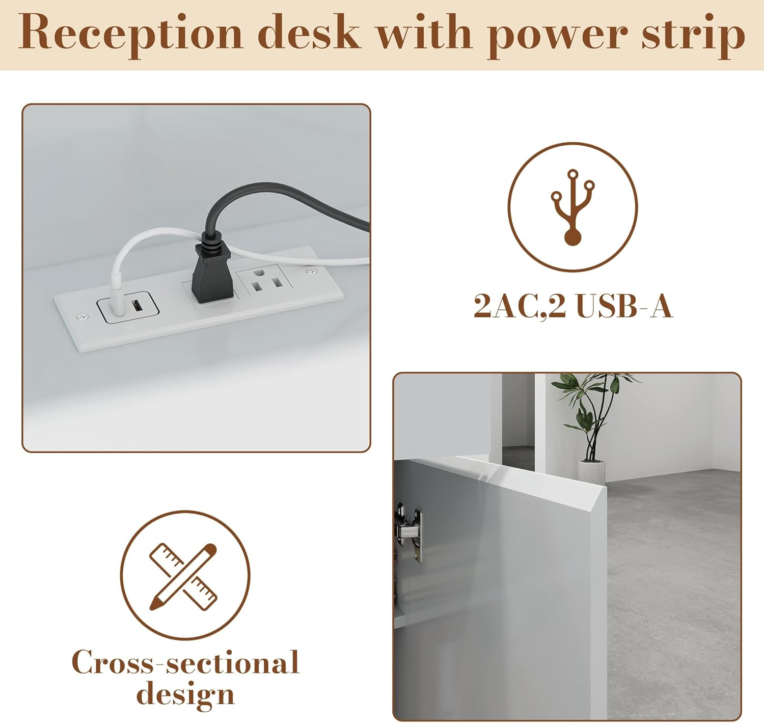 Reception Desk with Counter, Small Front Desk Reception Counter Lockable Drawer, Grille Design Wooden Modern Reception Table for Salon Lobby Office Home Supermarket (White-1)