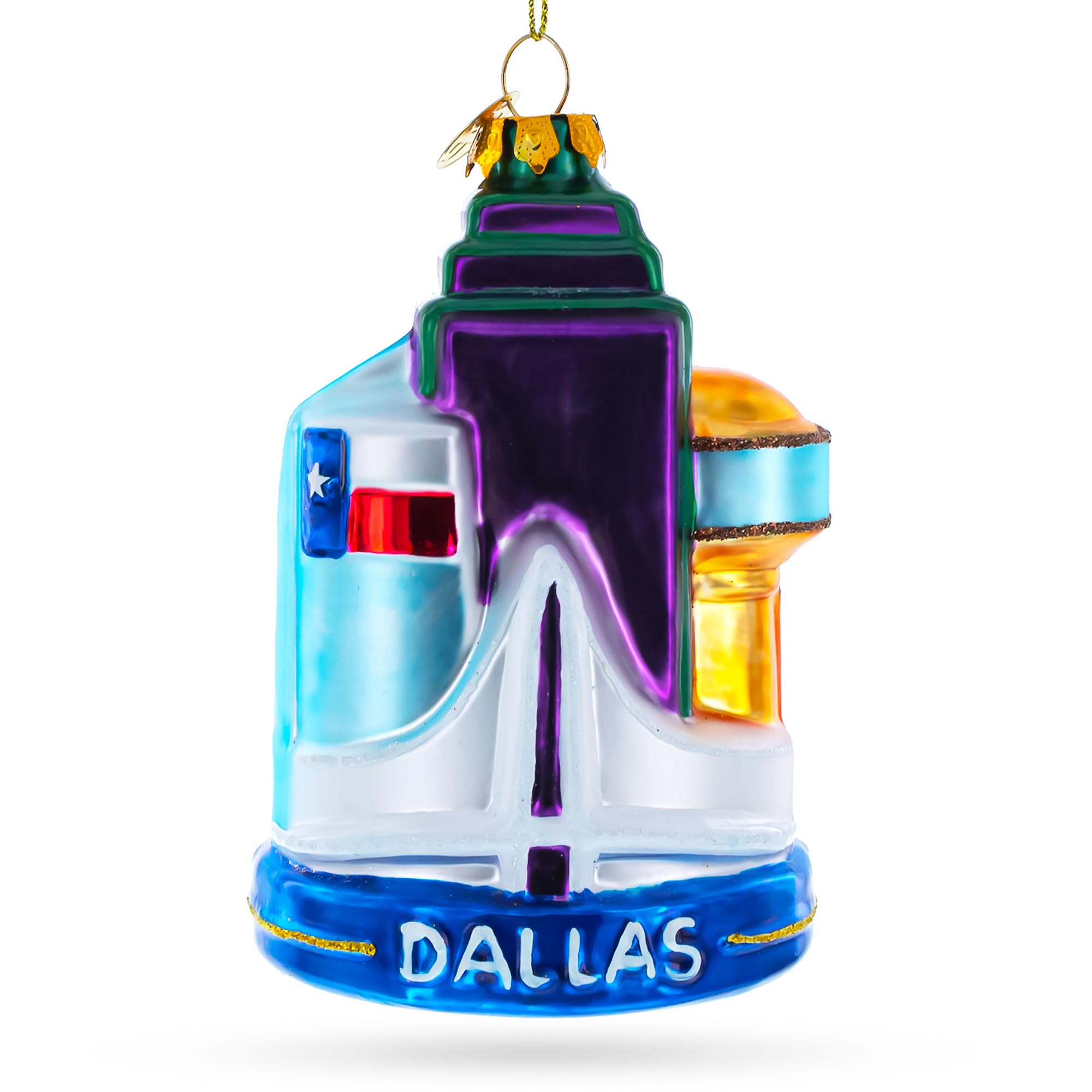 Ornement Dallas Noël verre soufflé, artisanat d'art pour collectionneur