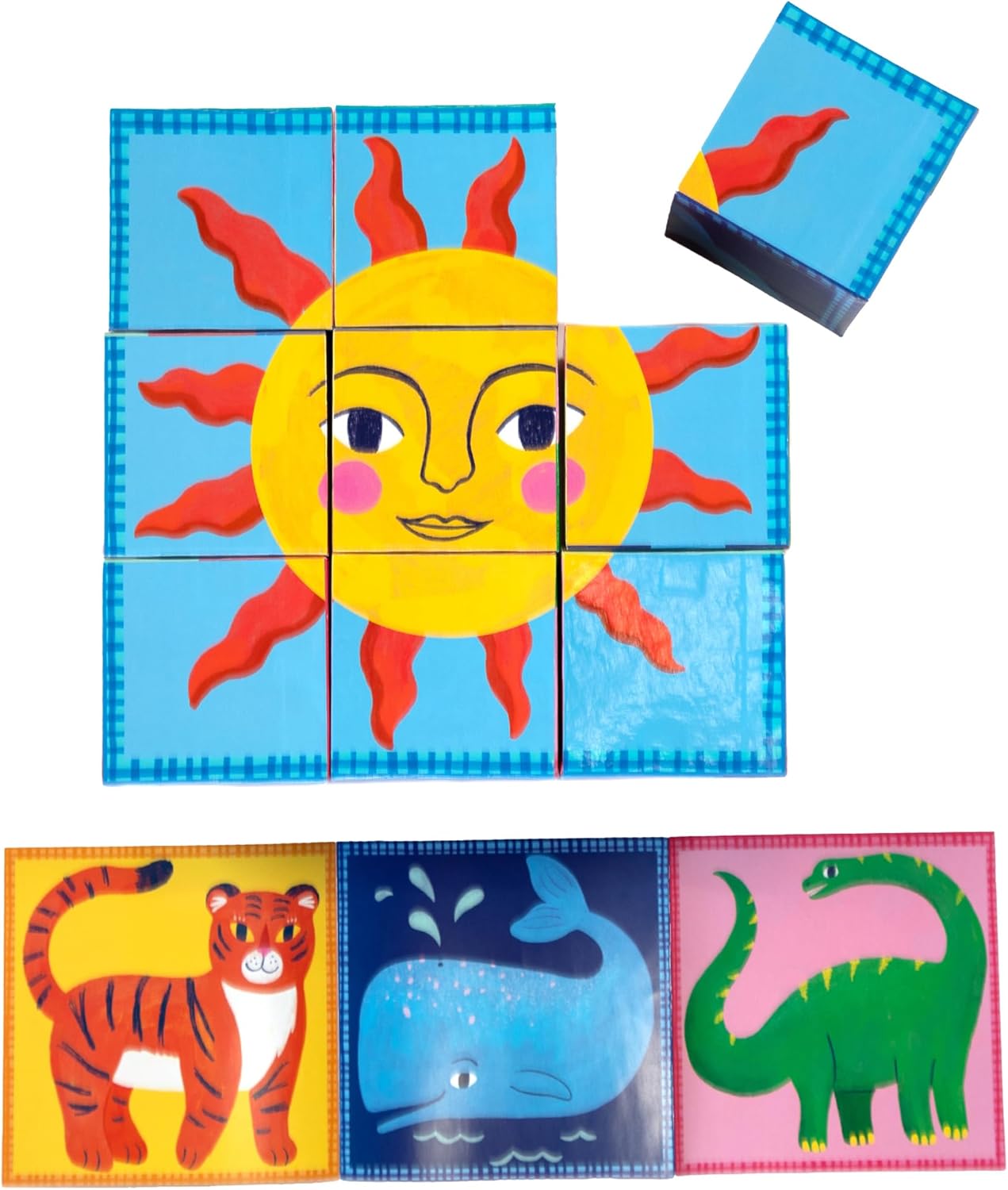 eeBoo: Simple Things Picture Blocks - 9pc, 2.5" Blocks, Solve 6 Animal/Nature Puzzles, Stacking & Sorting Toy, Develop Cognitive & Fine Motor Skills