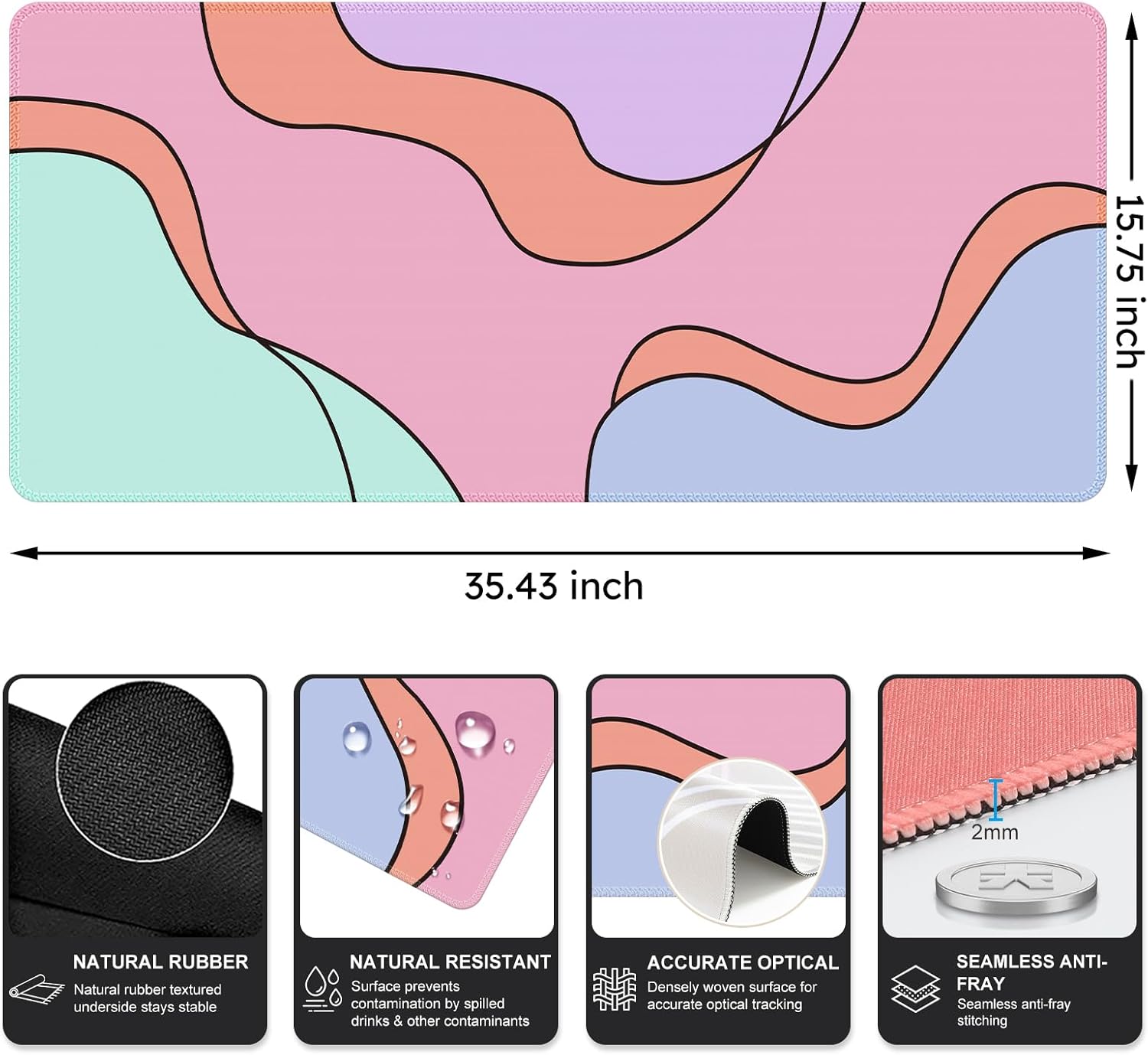 iCasso Desk Mat, XXL Large Mouse Pad with Stitched Edges, Anti-Slip Big Mousepad for Desktop, Keyboard Mat for Computer (Topographic)