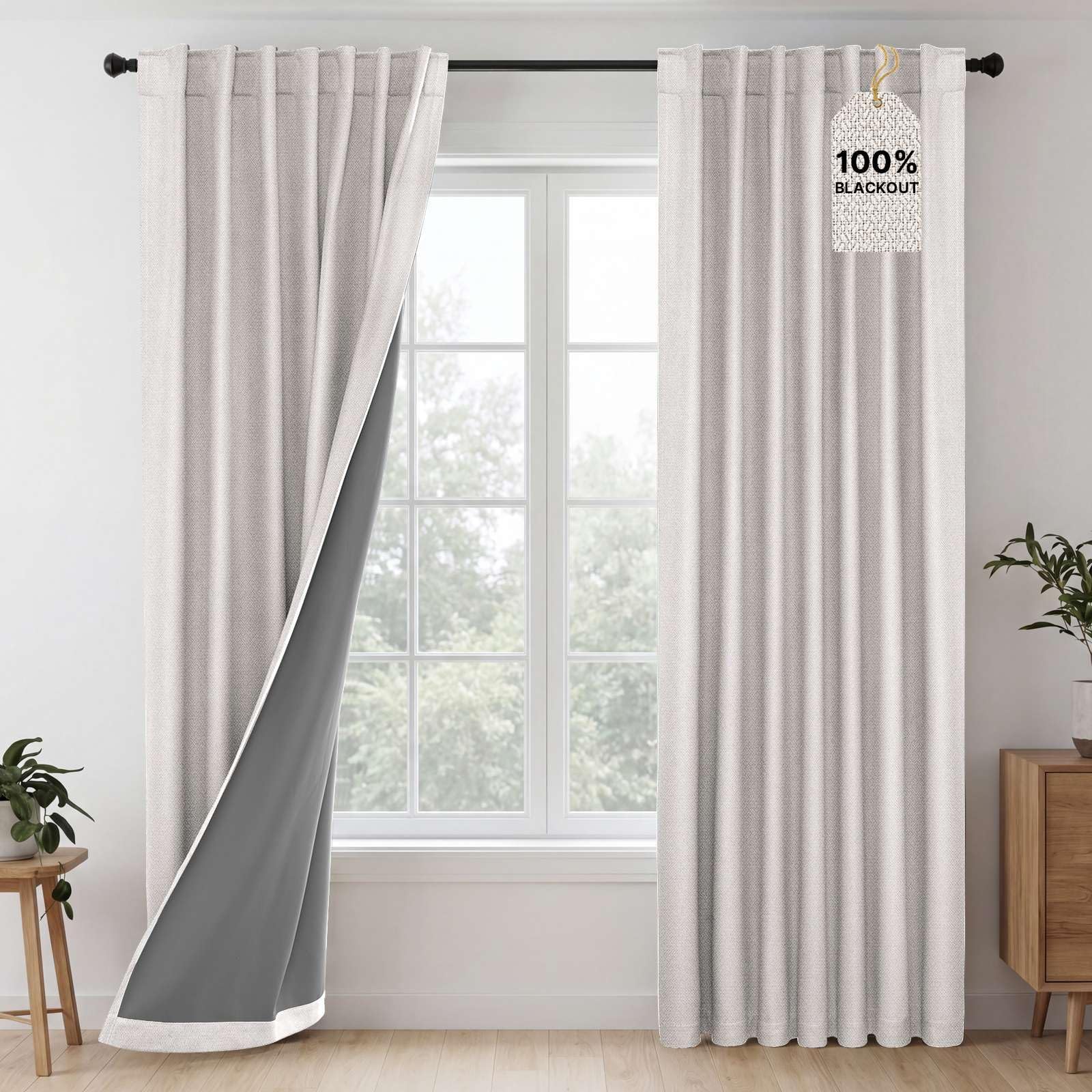 H.VERSAILTEX 100% Blackout Curtains Back Tab Full Light Blocking Curtain Draperies with Gray Coating Thermal Insulated Window Treatment Set of 2 Panels, 52" W x 84" L, Ivory