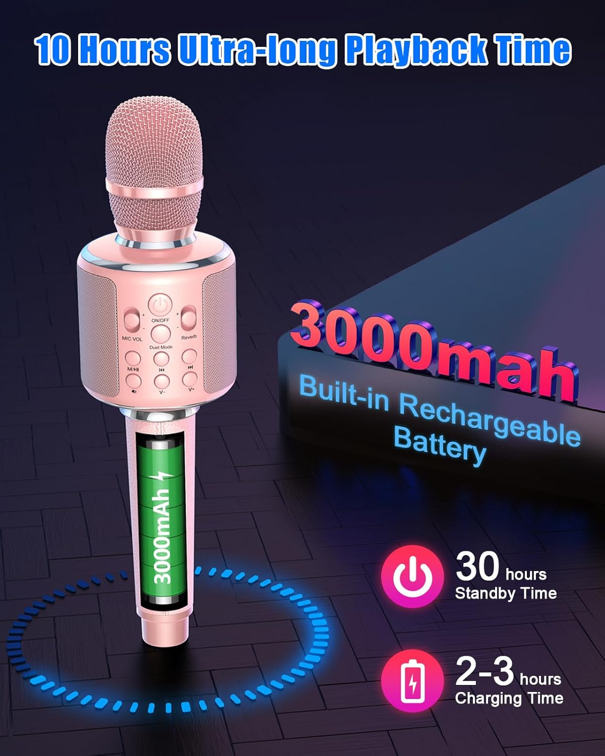 Image demonstrating the XZL Karaoke Microphone's versatility with various apps and connectivity options like TF card, audio cable, and Bluetooth for smartphones, tablets, and PCs.