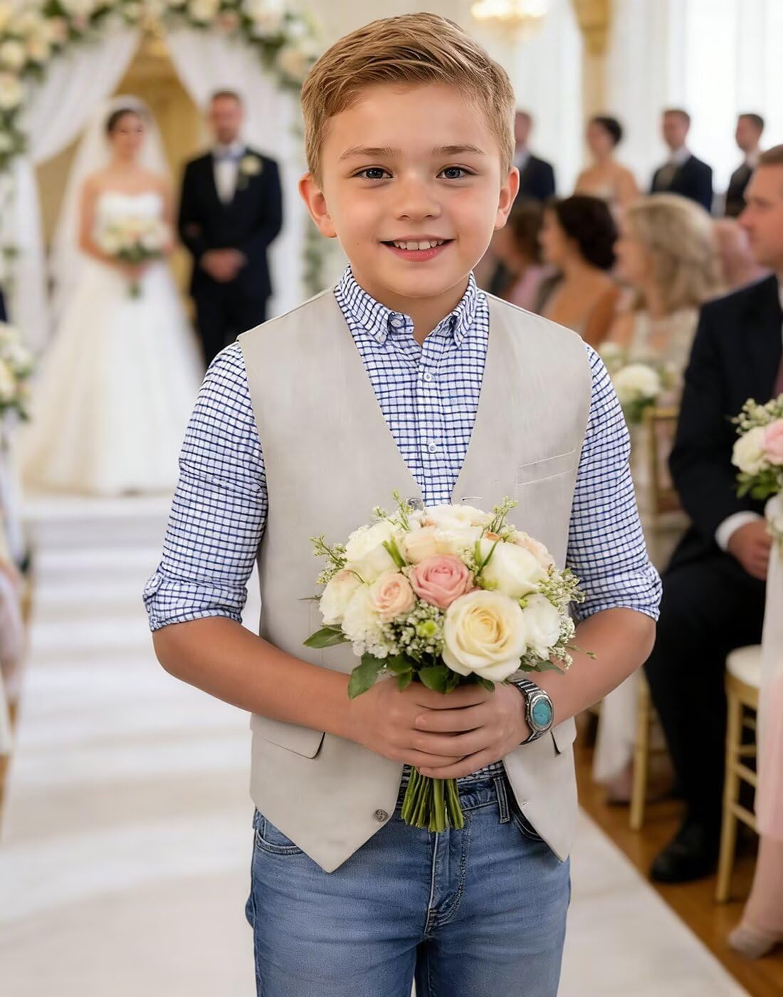 Linen Boys Suit Vest Beach Wedding Kids Costume Vest Ring Bearer Outfit Summer Casual Boy Waistcoat