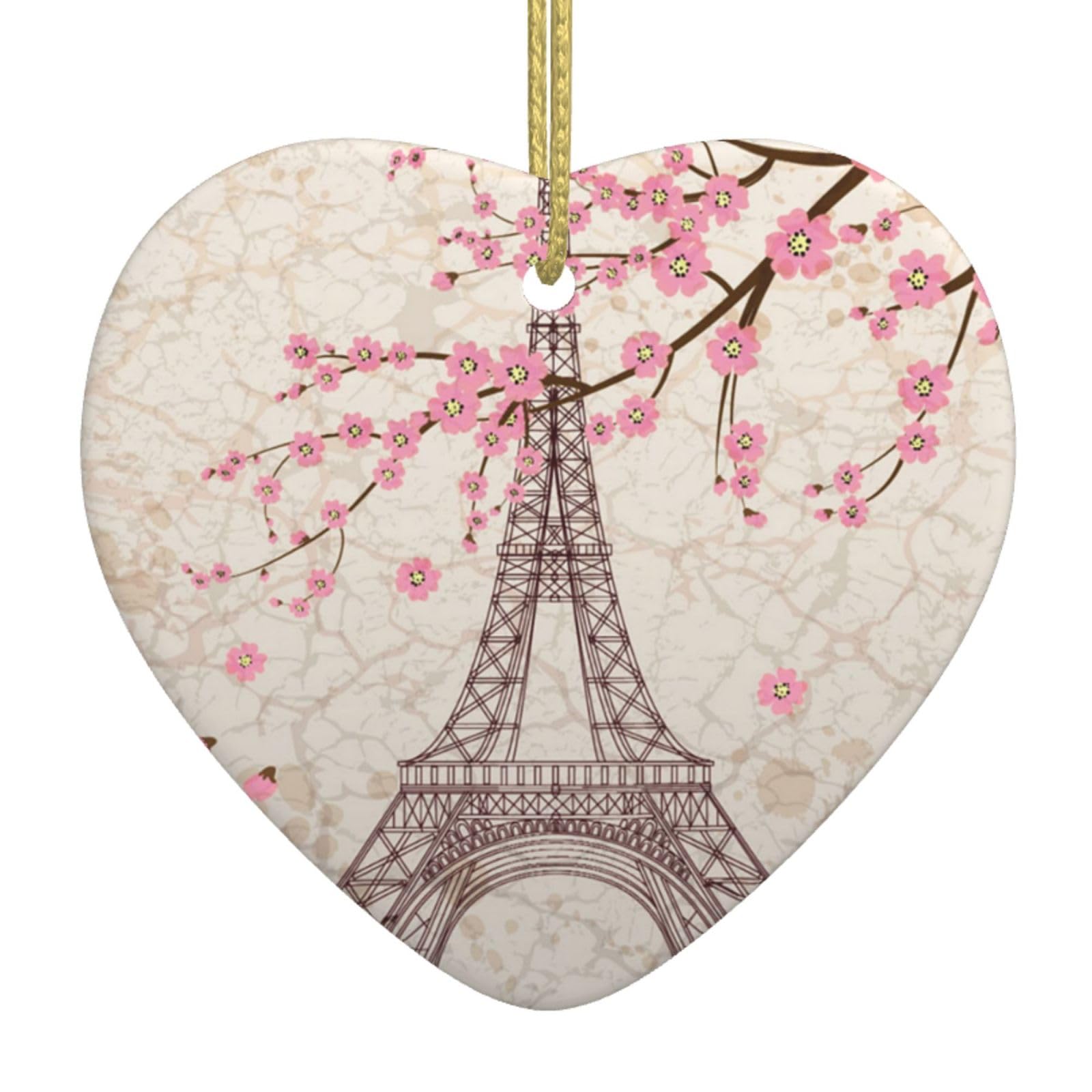 Zorin White Christmas Ornaments For Tree Decoration Paris Eiffel Tower With Flower Ceramic Hanging Xmas Tree Decorations Bauble Home Decor (Heart Shaped)