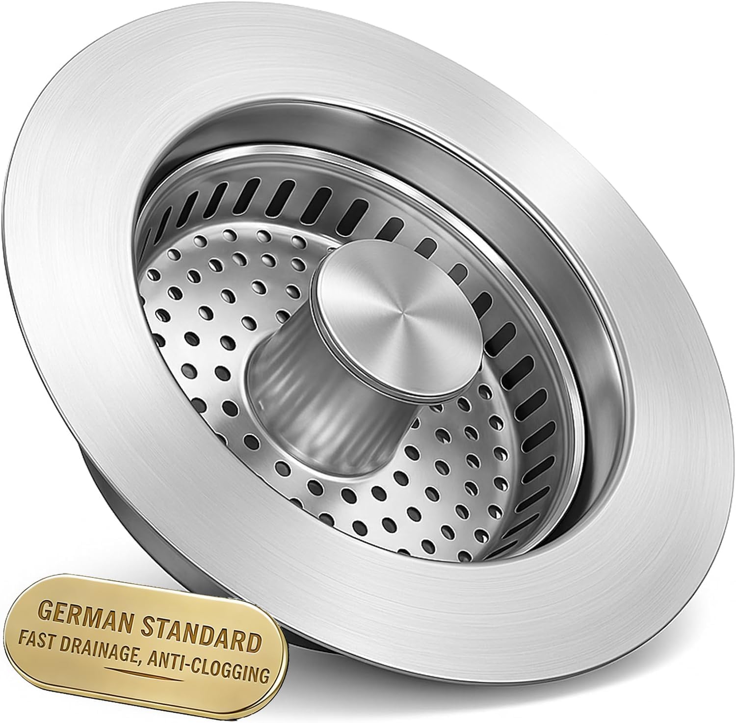 Upgraded 3-in-1 Kitchen Sink Drain Strainer with Solid Brass Core, Fast-Drain Pop-Up Sink Stopper, 304 Stainless Steel, Removable Anti-Clog Basket, for US Standard 3-1/2'' Drains (2 Pack)