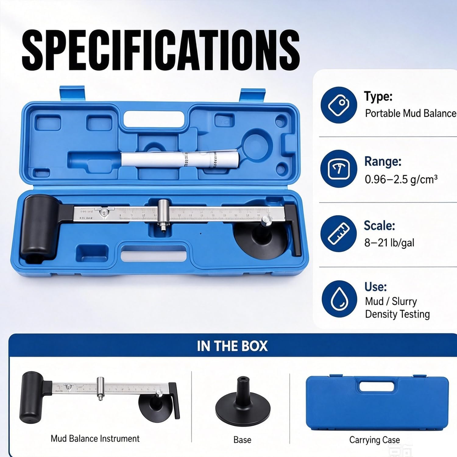 Kit de Herramientas para análisis de Lodo con Contenido de Arena, hidrómetro, densímetro de 0,96-2,5 g/cm³ y 8-21 LB/GAL, medidor de Peso de Lodo de perforación