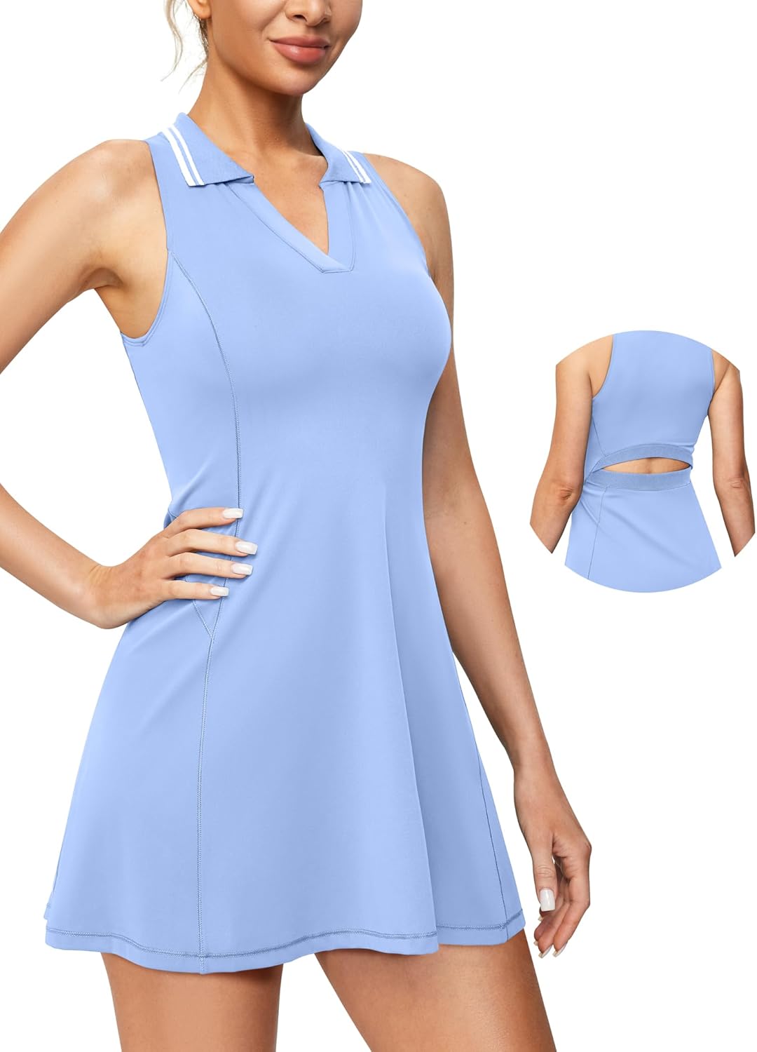 IUGA Tennis Dress for Women Golf Dress with Shorts Underneath Workout Athletic Dresses Built-in Bra Sleeveless Polo Dresses