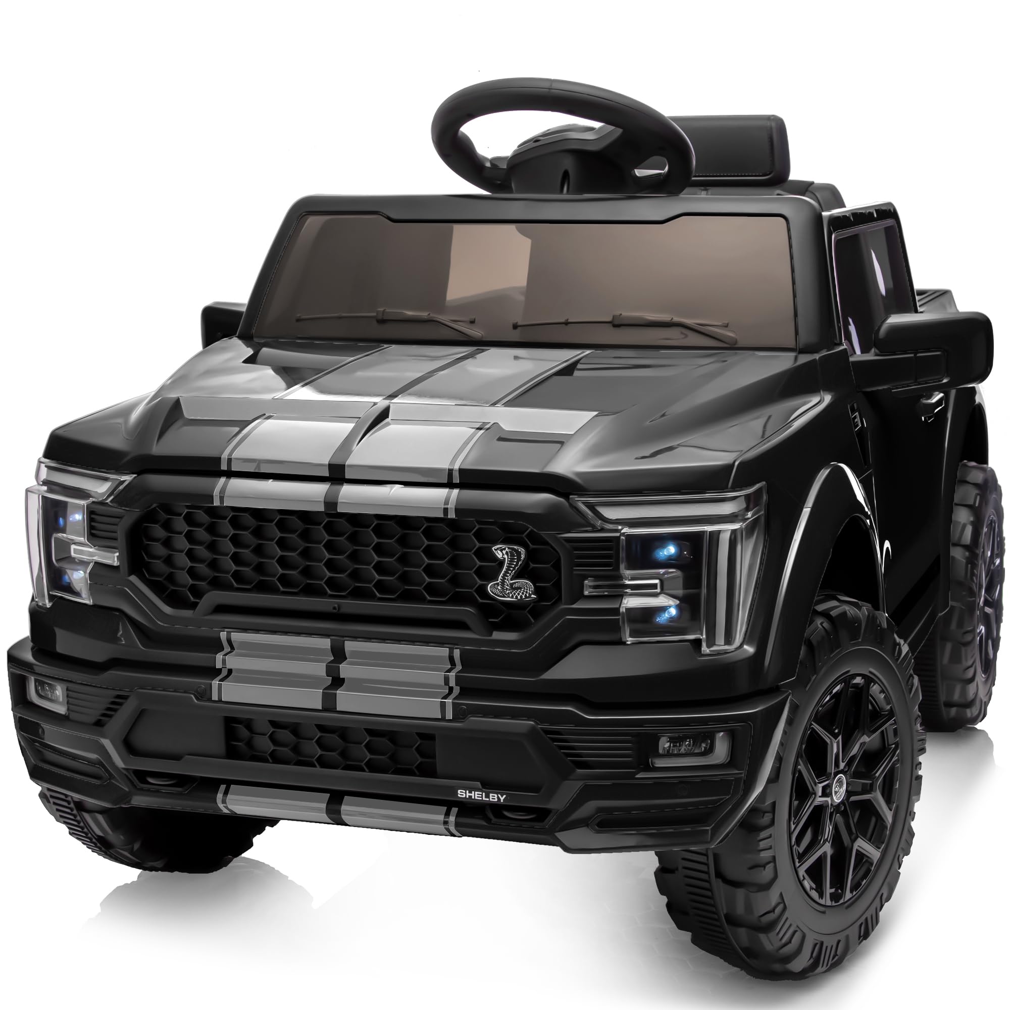Hikiddo Licensed Ford Shelby F-150 24V Kids Ride on Toy, Electric Car for Kids with Remote Control, 400W Motors - Black