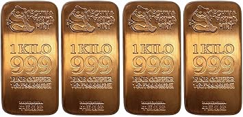 4 x 1 Kilo China Panda Mint Copper Cast Bar 999 Fine 5 kg Kilogram Bullion 1000g Ingot