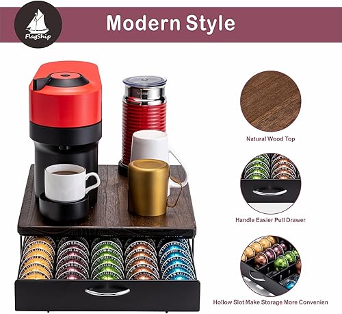 Miniatura 4 de Flagship Soporte para cápsulas Nespresso, cajón de cápsulas Vertuo, almacenamiento de cápsulas de café para Vertuo Pod con elegante tapa de madera