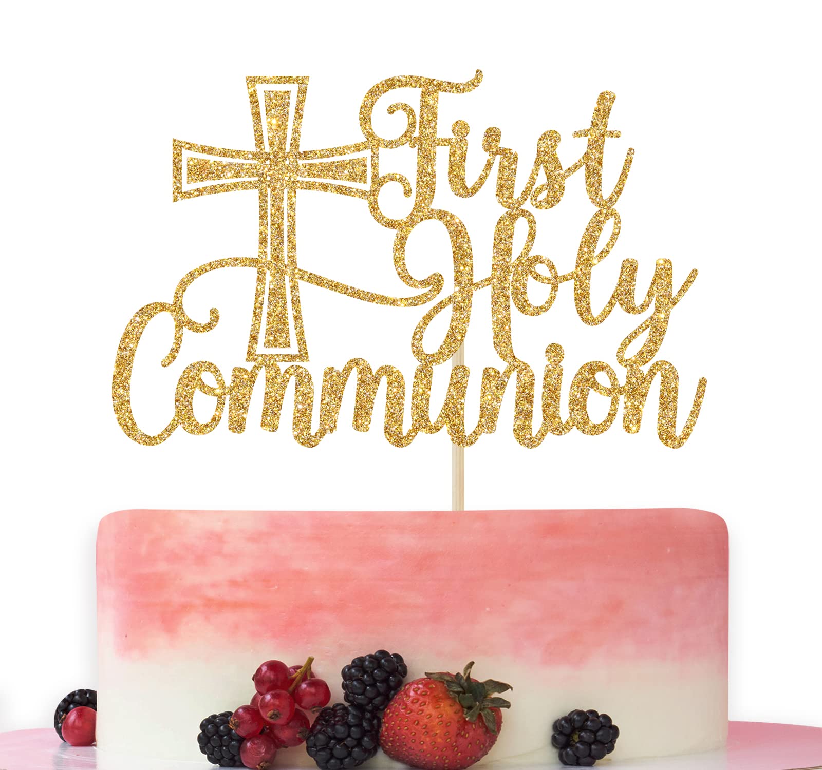 Bytorjar First Holy Communion Cake Topper, Spanish Baptism, First Communion Decoration, Wedding Christening Baby Shower 1st Birthday Party Decorations Gold Glitter