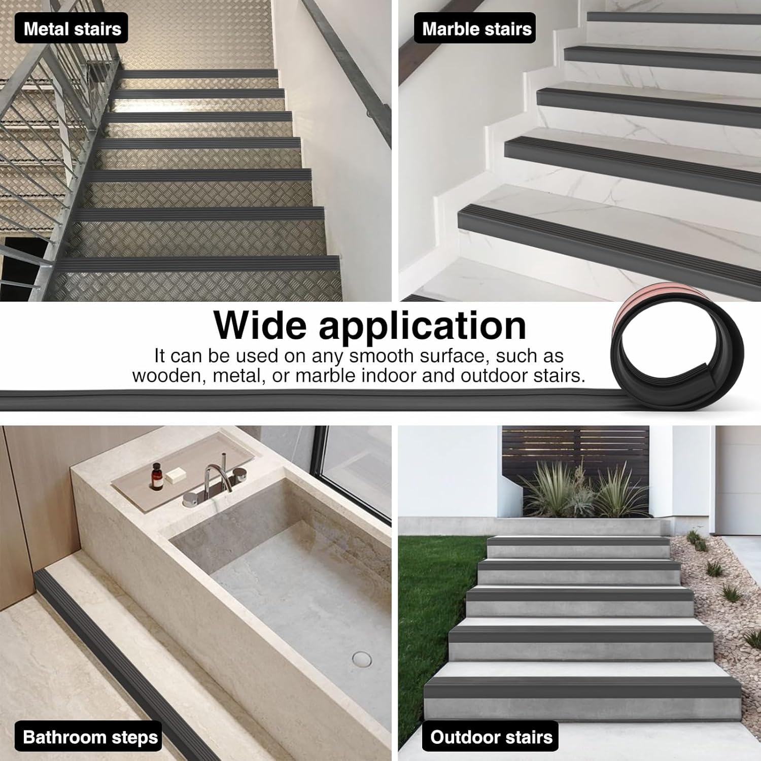 Non-Slip Step Edge Protector, Vinyl Stair Nosing - Self-Adhesive Anti-Slip Stair Nose Edging Trim, Stairway Nose Molding & Nosing Strip for High Traffic-Safety, Indoor-Outdoor Use(Black 2"×2",10Ft)