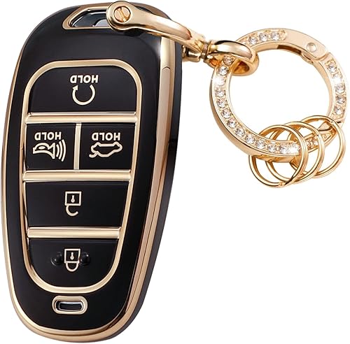 WSAuto Funda para llavero Hyundai con bandera estadounidense, llavero de cuero de metal compatible con Sonata Santa fe Tucson 2020-2023, accesorios