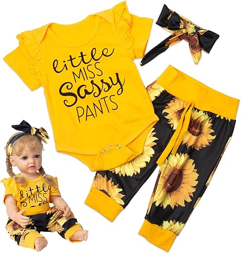Ropa de muñecas Reborn de 20 a 22 pulgadas, trajes amarillos con patrones de girasoles recién nacidos recién nacidos, ropa a juego