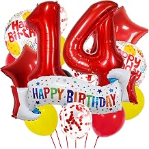 Red 14th Birthday Decoration Set,heart Rose 14th balloon,Colorful Happy 14th Birthday Banner Balloon for Girls Boys Kids Adults Party Supplies, Boys Red Number 14 Balloons Anniversary Decoration