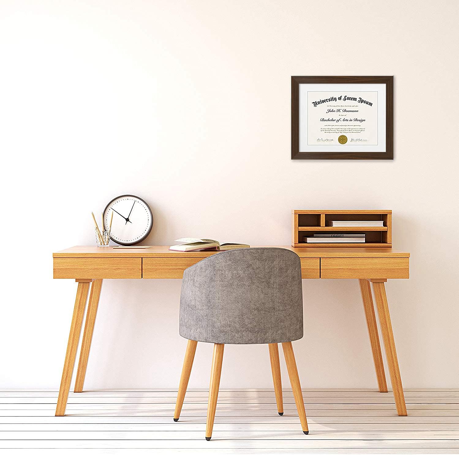 Americanflat 11x14 Walnut Diploma Frame | Certificate Frame Displays 8.5x11 Diplomas with Mat or 11x14 Inch Without Mat. Shatter-Resistant Glass. Hanging Hardware Included