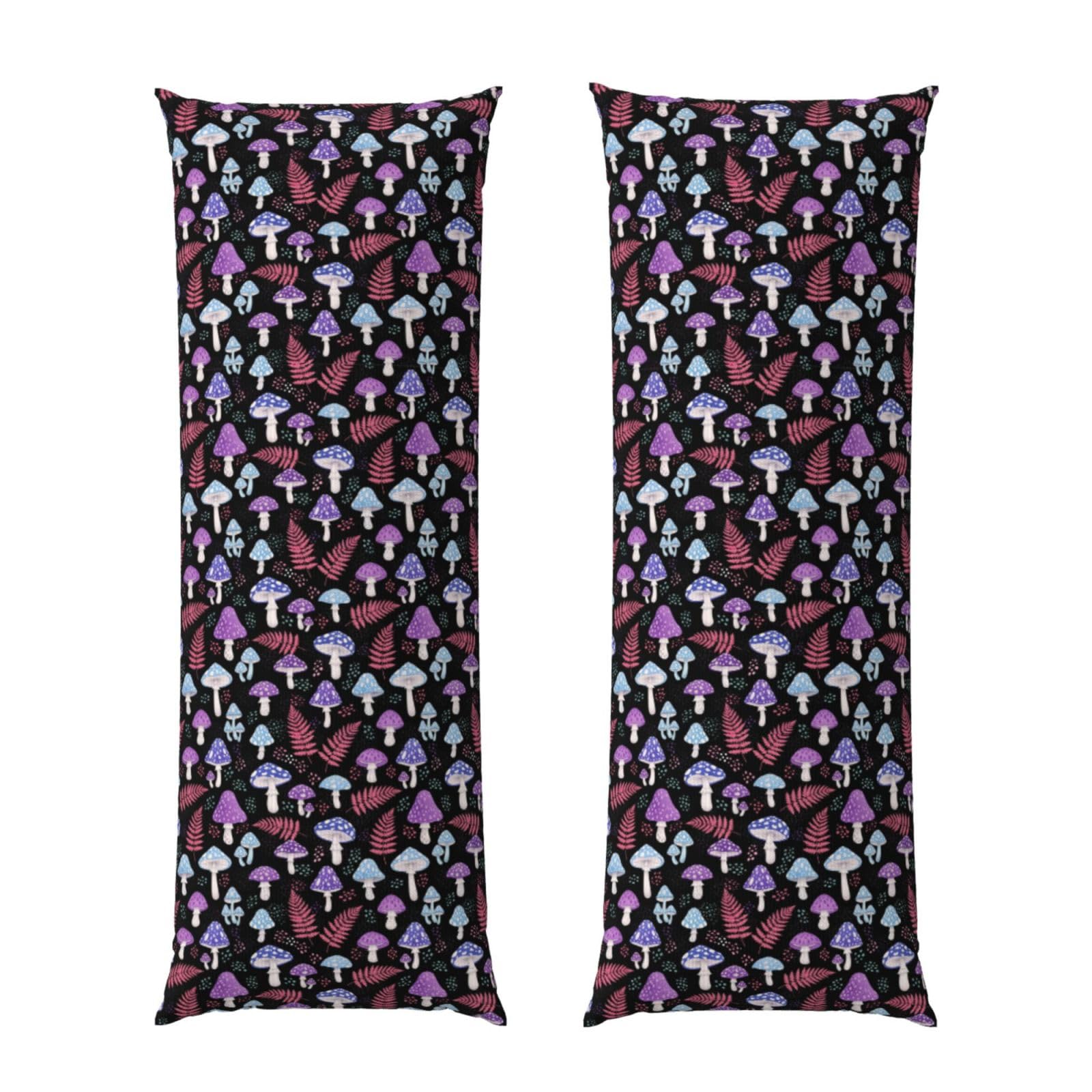 Body Pillow Cover 20x60 Trippy Purple Blue Mushrooms, Decorative Zippered Pillowcase, Soft Cozy Flannel Fabric, Cushion Case for Couch Sofa Bedroom Home Decor