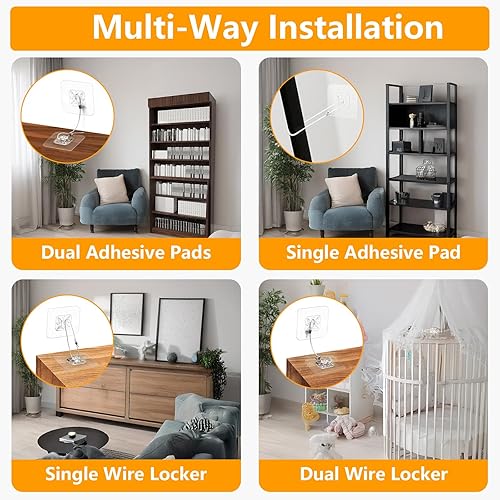 Miniatura 2 de Anclajes metálicos para muebles (10 paquetes) a prueba de bebés, correas adhesivas de seguridad de pared para muebles de 14 pulgadas para niños,