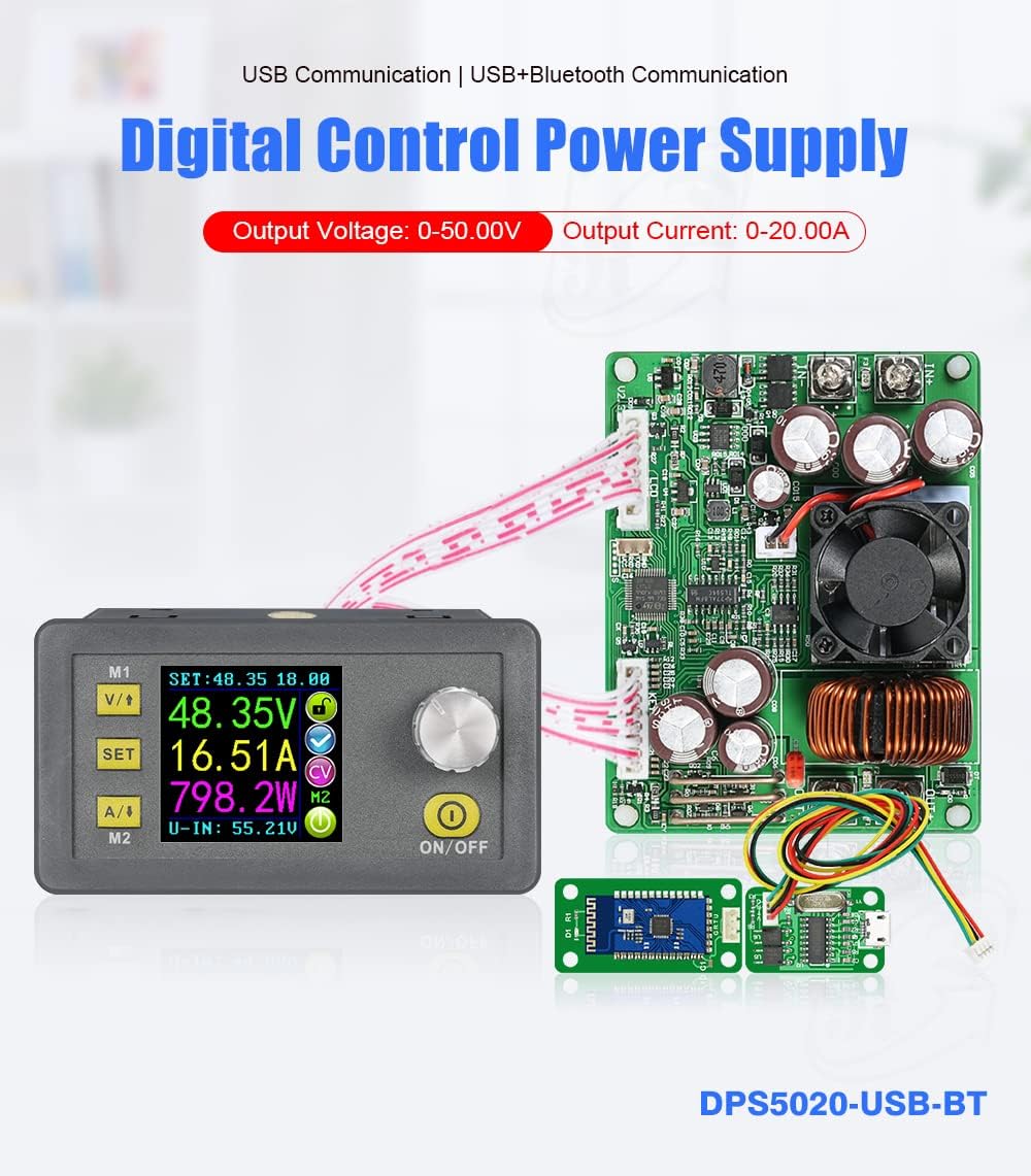 RD DPS5020 6-60V to 0-50V 20A Constant DC DC Voltage Current Step-Down Power Supply Module Buck Voltage Converter Voltmeter Support Android Phone PC Communication(DPS5020-USB-BT+case)