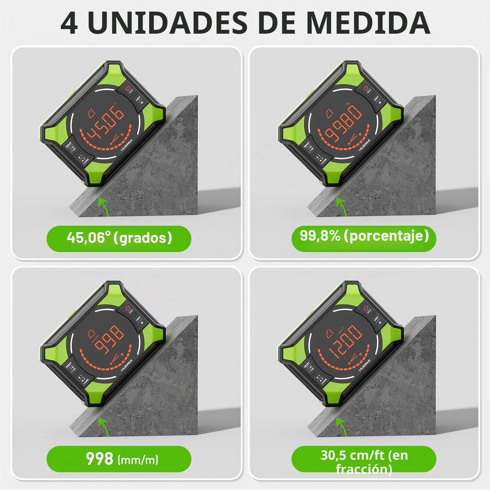 Huepar Inclinómetro Digital con Láser de Líneas Cruzadas, Pantalla LCD y Base Magnética – Ideal para Carpintería, Construcción y Bricolaje
