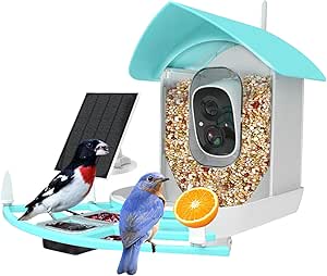 Bird Feeder with Camera, Auto Capture Wiress Bird Feeder Camera, AI Identify Bird Breed,FHD Waterproof Outdoor Bird Watching Camera,Solar-Powered, for Garden,Yard,Park,Ideal Gift for Mom and Dad,Blue asin的图片