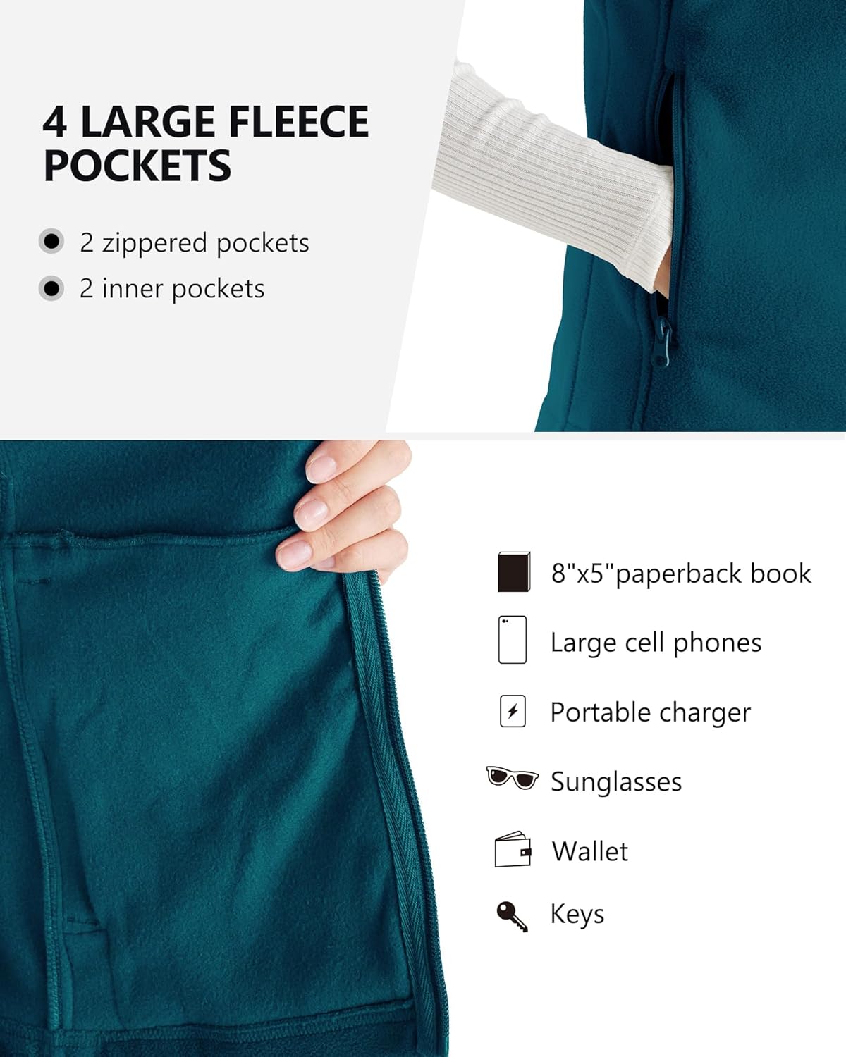 Outdoor Ventures Women's Polar Fleece Zip Vest Outerwear with Pockets,Warm Sleeveless Coat Vest for Fall & Winter - Image 3