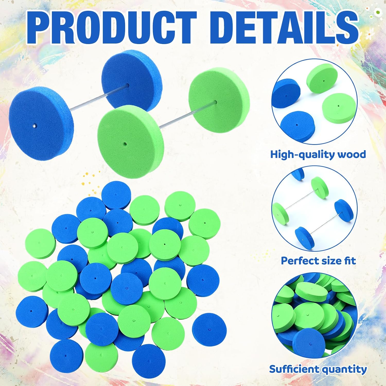 Blueweenly 100 Pcs Foam Wheels Set with 50 Metal Rods DIY Toy Wheel Model image 3