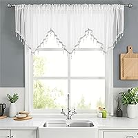 Vista 25 de WUBODTI Cenefas transparentes para ventanas de sala de estar, cortina triangular de encaje con cuentas de cristal, 51 pulgadas de ancho x 24 Beige