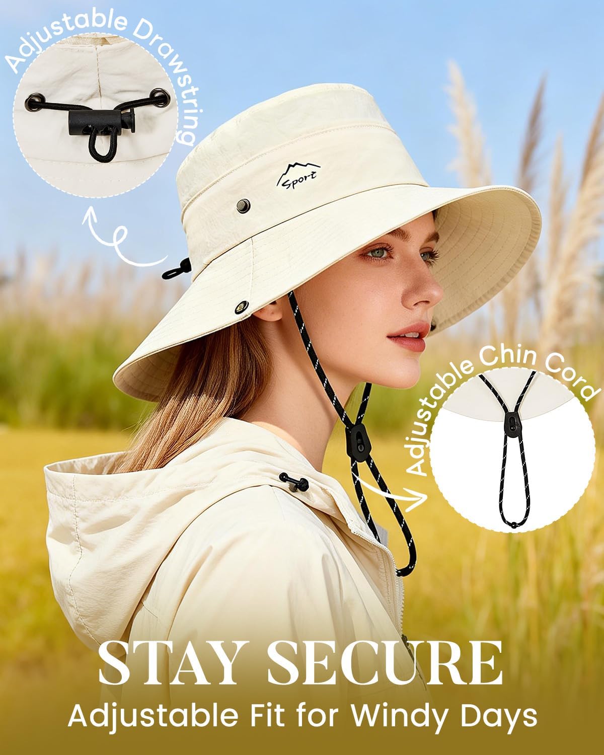 Century Star 2-in-1 Sun Hat for Women, UPF 50+ Wide Brim Bucket Hat, Adjustable & Foldable for Outdoor, Beach, Fishing