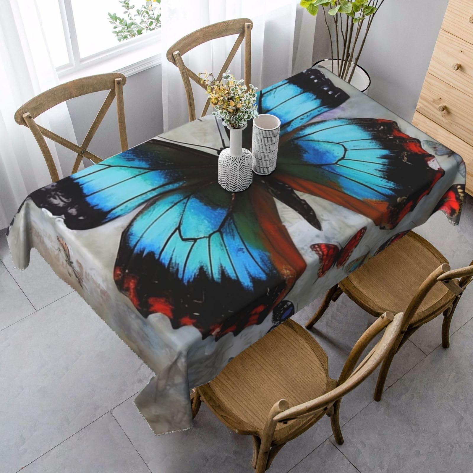FodPand 35x55 Inch Tablecloth Stain and Wrinkle Resistant Table Cover Rectangular Washable Kitchen Table Cloth for Dinning Room Picnic Patio Party Decor, Butterfly