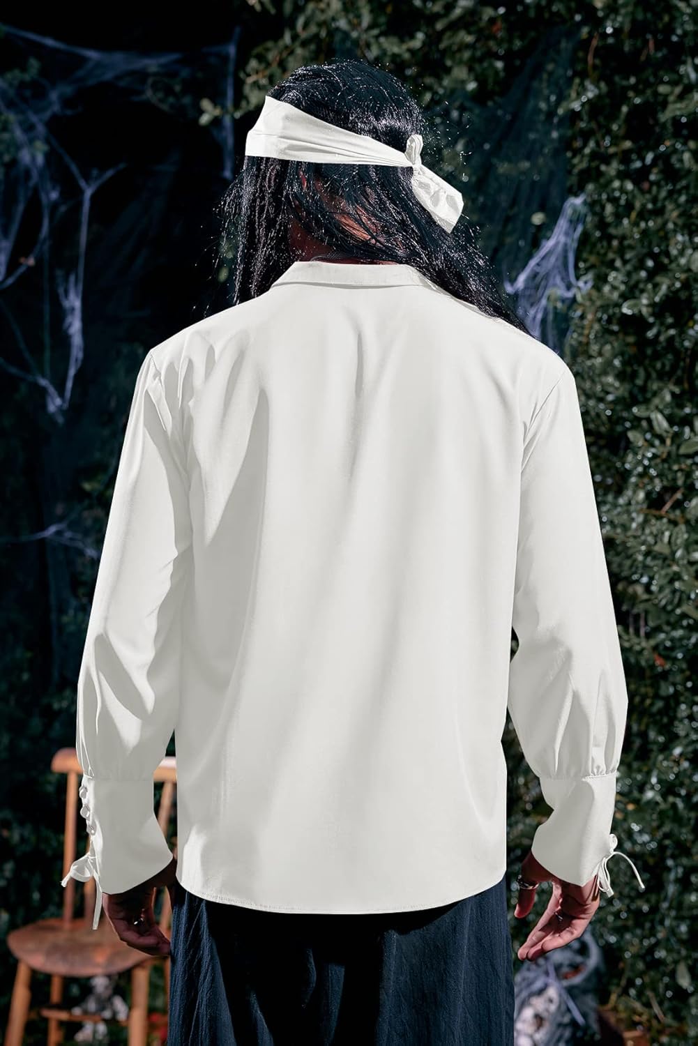 Mens Medieval Lace Up Pirate Mercenary Scottish Wide Cuff Shirt Costume Renaissance Viking Top - Image 5