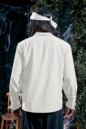 Miniatura 5 de Camisa medieval con cordones para hombre, diseño de pirata, mercenario, escocés, con puños anchos, renacentista y vikinga