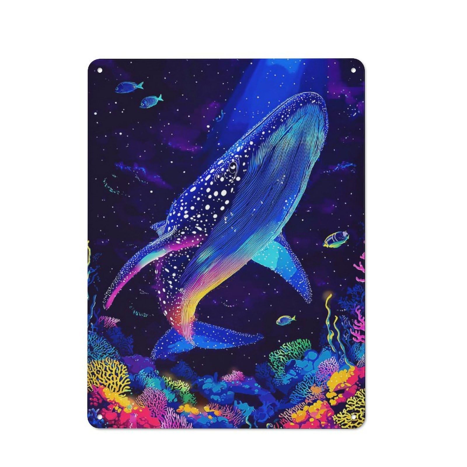 Decorative Tin Sign with Neon Rainbow Whale Adventure Design 40x30cm, Nostalgic Old Style Wall Plaque for Living Room, Hallway, Kitchen Or Cafe
