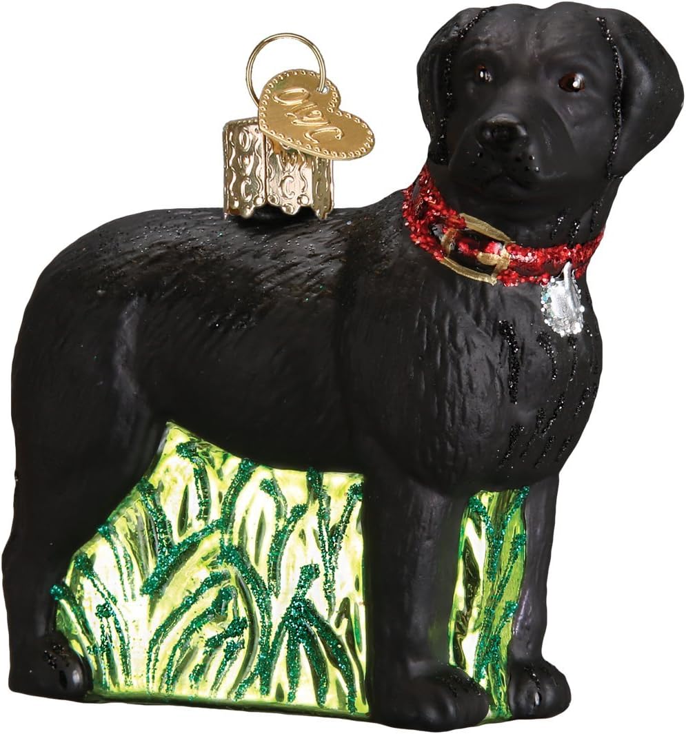 Old World Christmas Glass Blown Ornament with S-Hook and Gift Box, More Dogs Collection (Standing Black Lab)