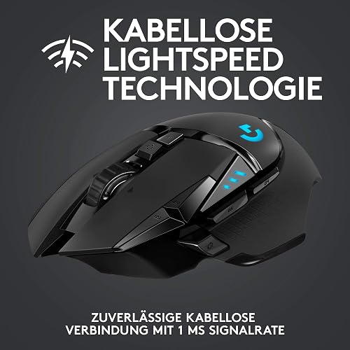Logitech G502 LIGHTSPEED Wireless Gaming Mouse, HERO 16K Sensor, 16,000 DPI, RGB, Adjustable Weights, 11 Programmable Buttons, Long Battery Life, On-Board Memory, PC/Mac - Black (German Packaging) - 2