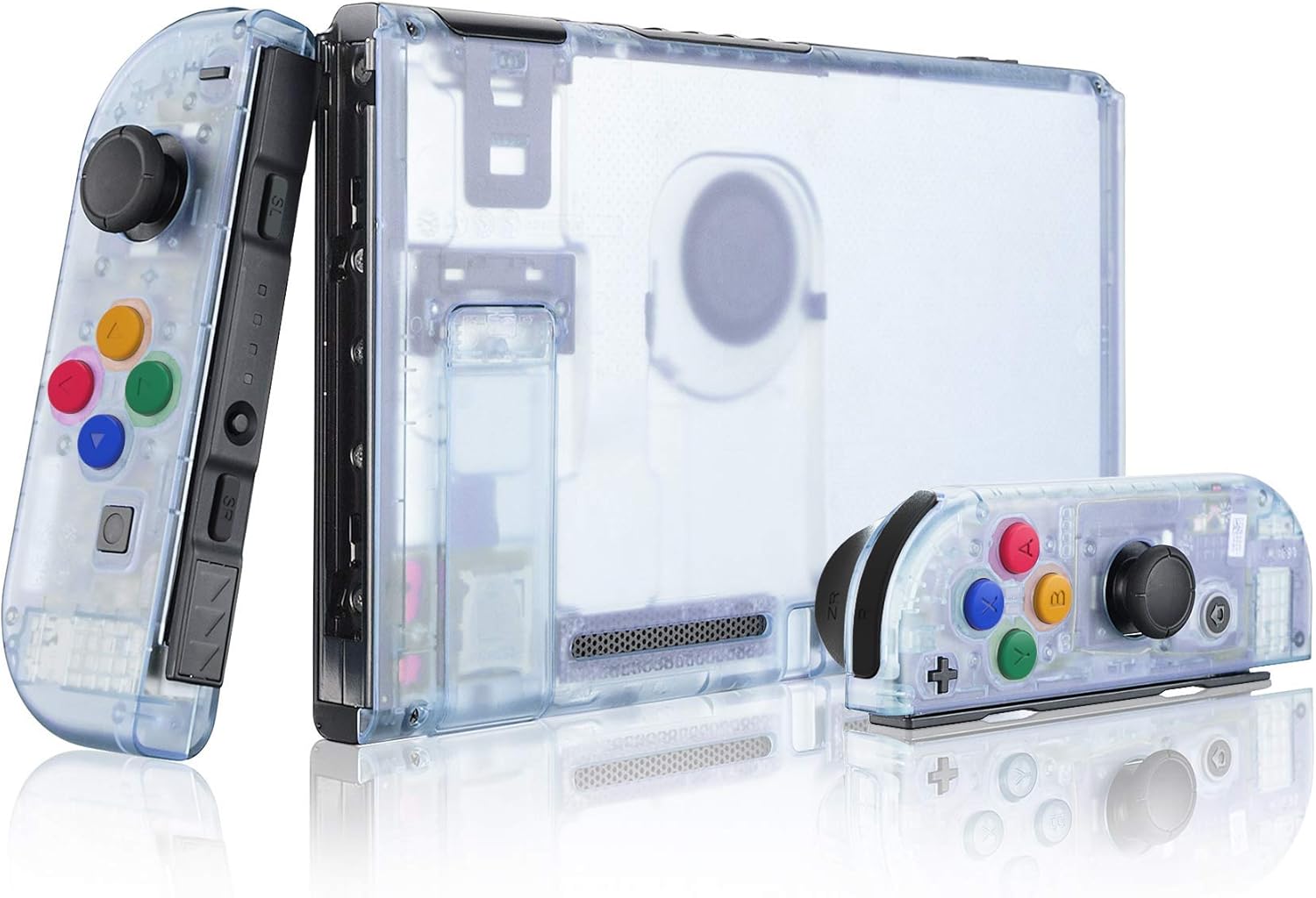 eXtremeRate Clear Glacier Blue Front Back Plate for Nintendo Switch Console, NS Joycon Handheld Controller Housing with Colorful Buttons, Replacement Shell for Nintendo Switch - Switch NOT Included